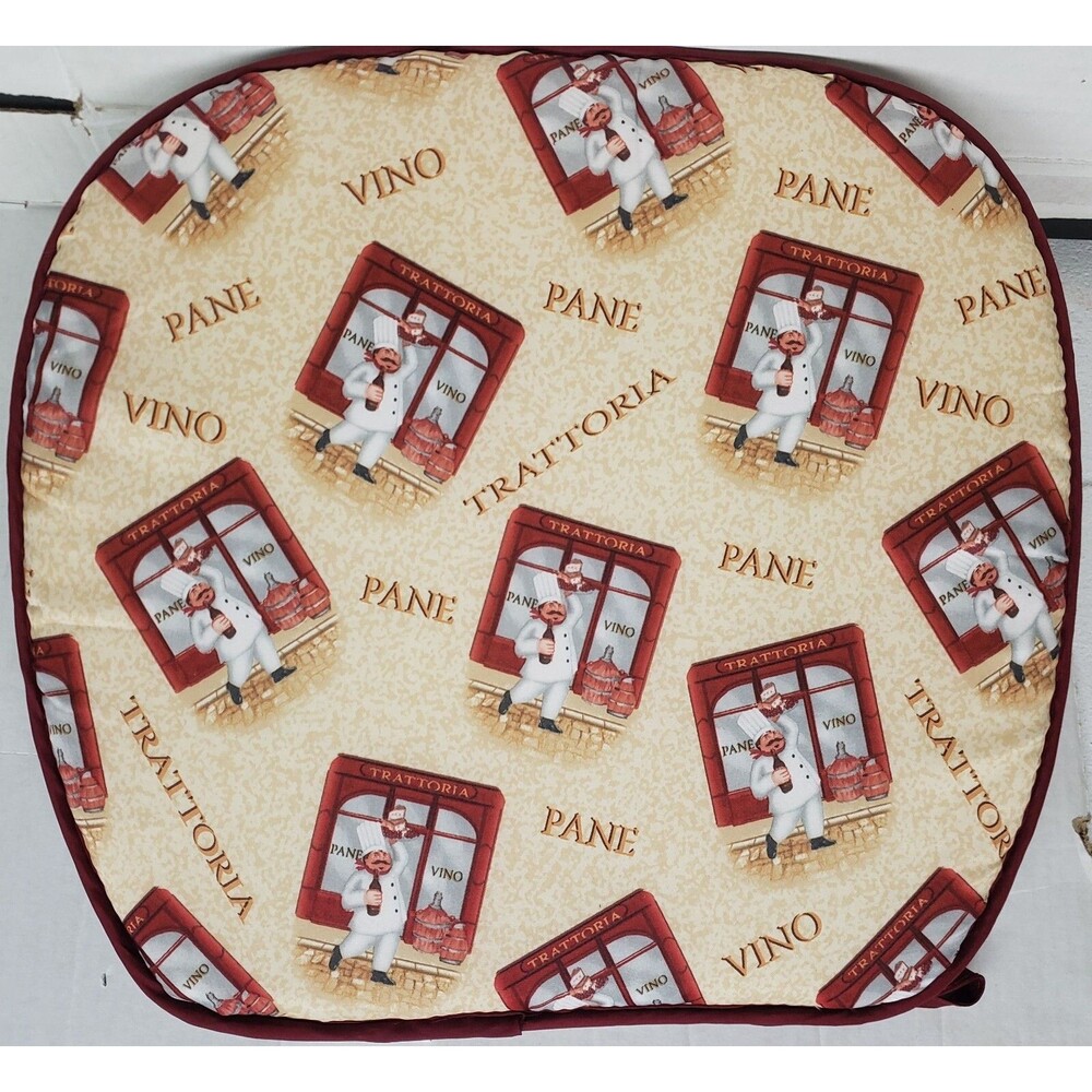 1 (ONE) KITCHEN CUSHION CHAIR PAD, burgundy ties, 15"x15", RED FAT CHEF, VINO,BH